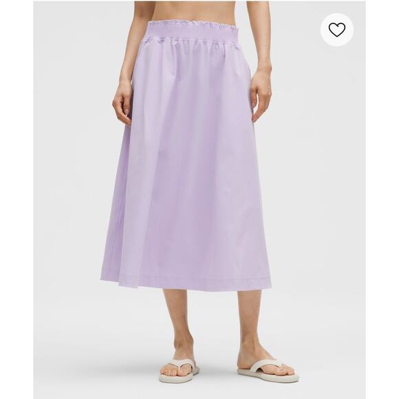lululemon athletica Dresses & Skirts - Lululemon Stretch Ruffle Waist Midi Skirt Lavender Frost | Size XL